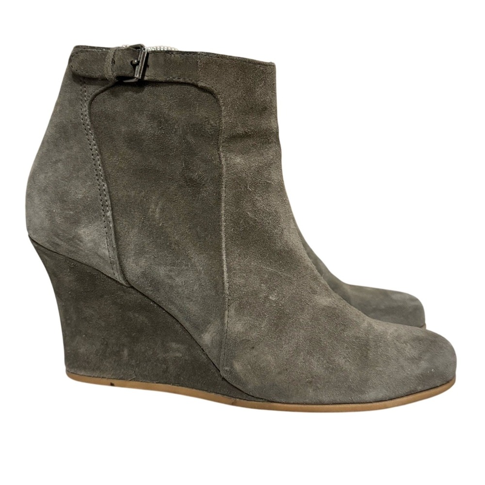 Lanvin Paris Gray Suede Wedge Booties Ankle Zip Boots Womens 38 US 7.5–8
